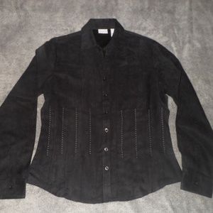 Kim Rogers Faux Suede Black Dress Shirt